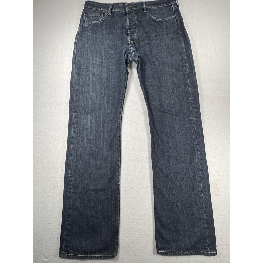 Levis 501 Jeans Men 34x32 Button Fly Dark Wash‎ Blue Denim Straight Original Fit